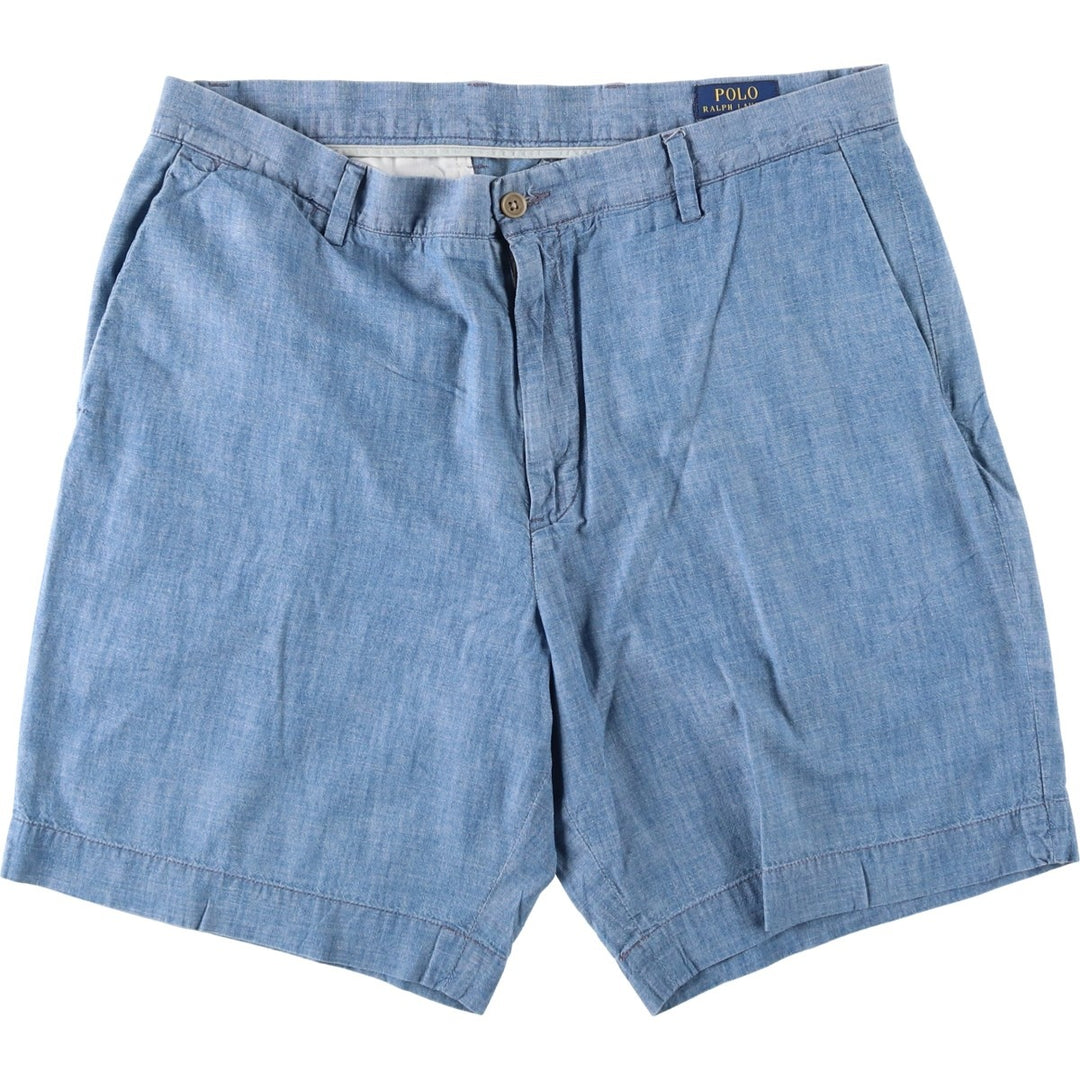 Ralph Lauren POLO RALPH LAUREN Chambray Cotton Shorts, Men's Size W37 (approx.) cotton blue type Vintage Second Hand