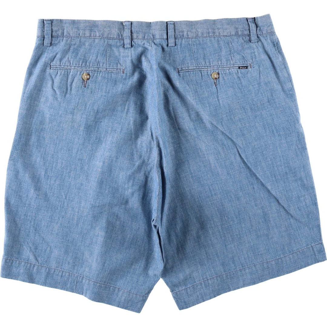 Ralph Lauren POLO RALPH LAUREN Chambray Cotton Shorts, Men's Size W37 (approx.) cotton blue type Vintage Second Hand