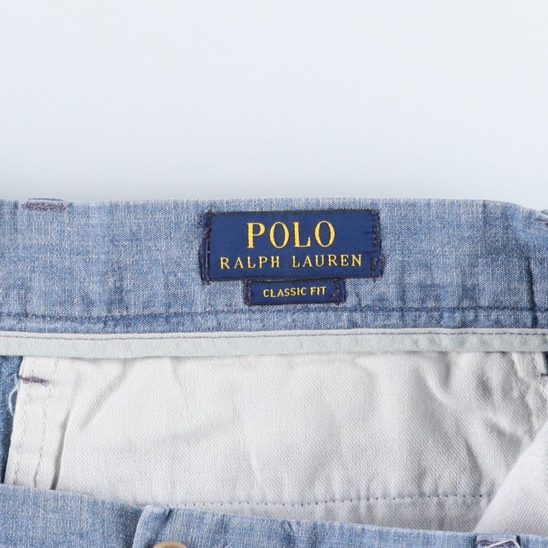 Ralph Lauren POLO RALPH LAUREN Chambray Cotton Shorts, Men's Size W37 (approx.) cotton blue type Vintage Second Hand
