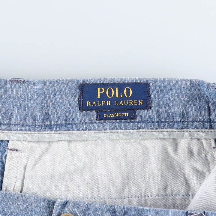 Ralph Lauren POLO RALPH LAUREN Chambray Cotton Shorts, Men's Size W37 (approx.) cotton blue type Vintage Second Hand