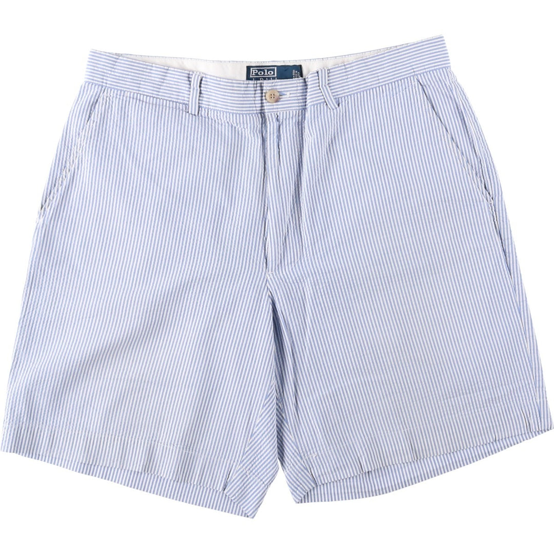 Ralph Lauren POLO by Ralph Lauren seersucker cotton shorts, men's size W34 (approx.) cotton Blue type light blue Vintage Second Hand