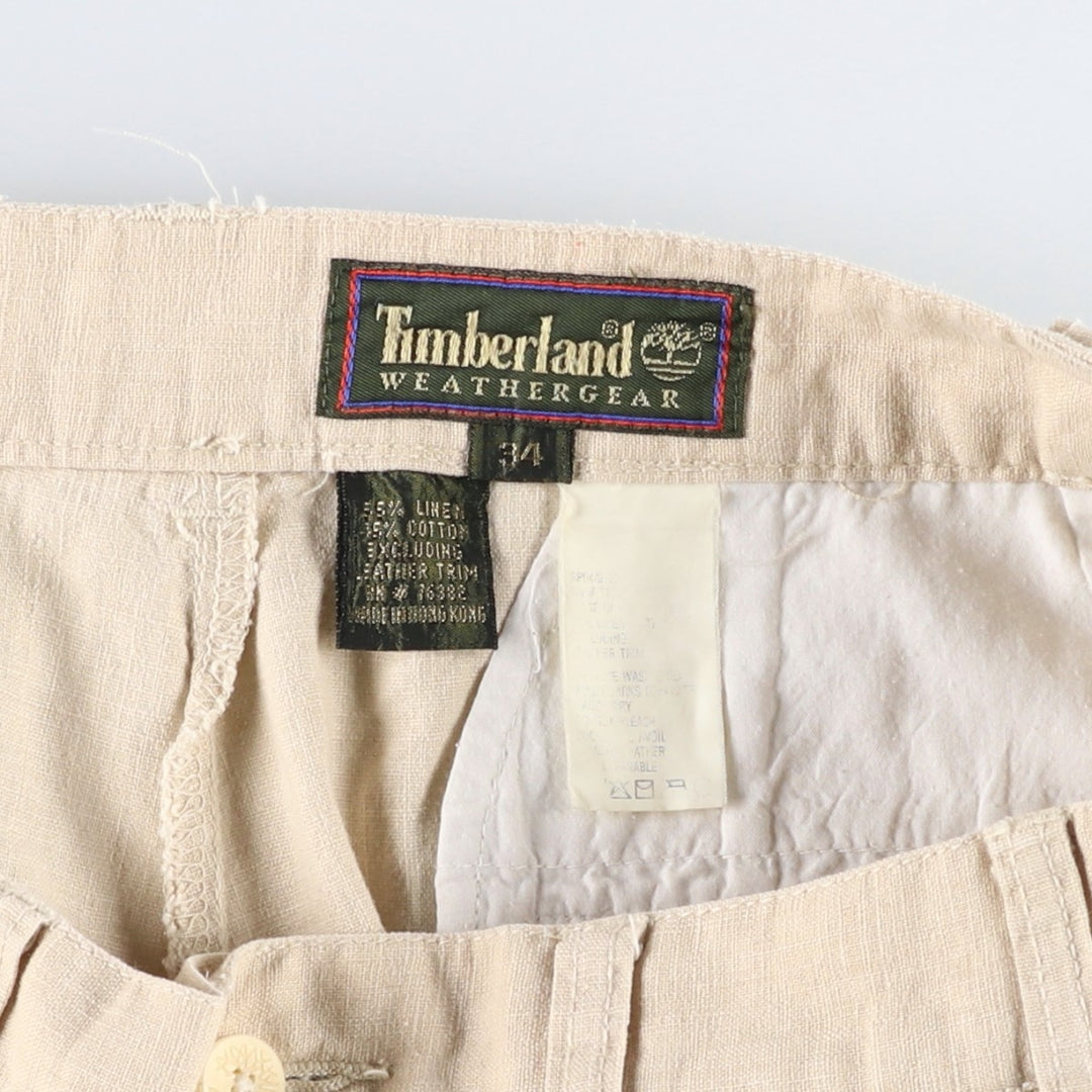 90'S Timberland WEATHERGEAR Two-Pleat Cotton x Linen Shorts, Men's Size W33 (approx.), Vintage linen unbleached Vintage Second Hand