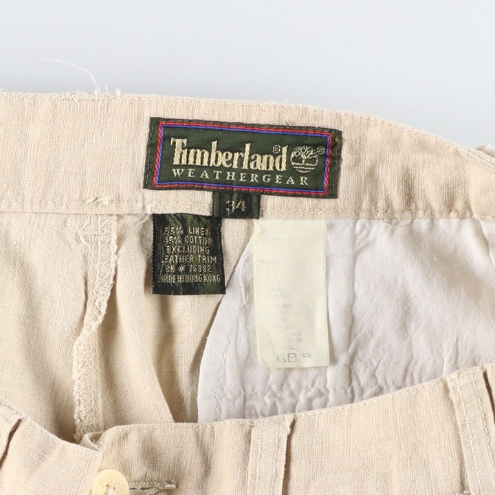 90'S Timberland WEATHERGEAR Two-Pleat Cotton x Linen Shorts, Men's Size W33 (approx.), Vintage linen unbleached Vintage Second Hand