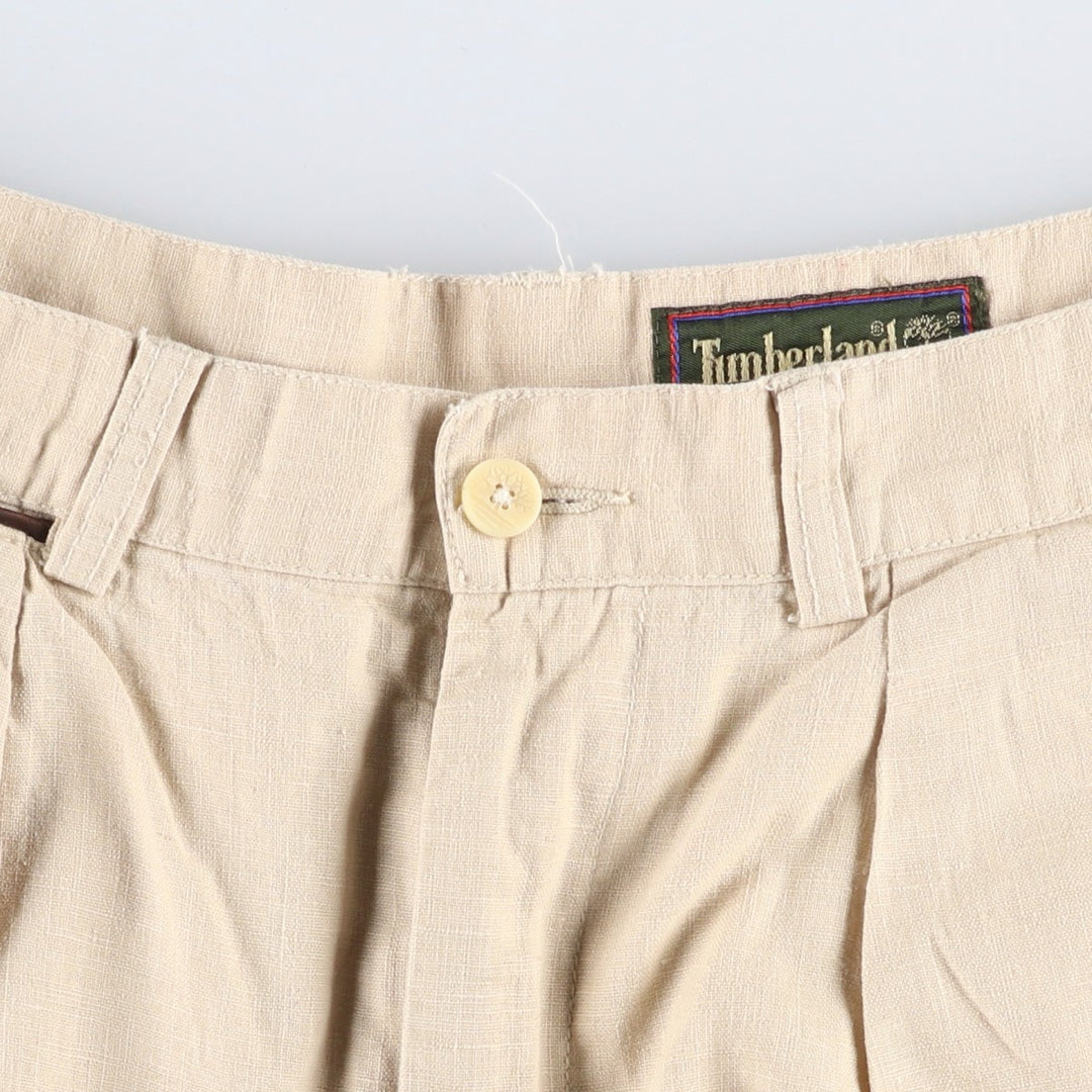 90'S Timberland WEATHERGEAR Two-Pleat Cotton x Linen Shorts, Men's Size W33 (approx.), Vintage linen unbleached Vintage Second Hand