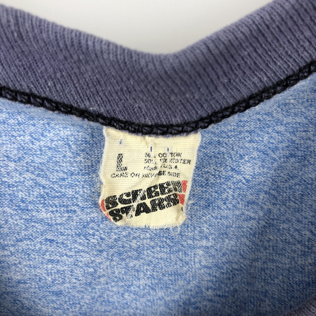 Vintage 1980'S Screen Stars Ringer T-shirt, Made in USA, Men's Size L cotton blue type Vintage Second Hand