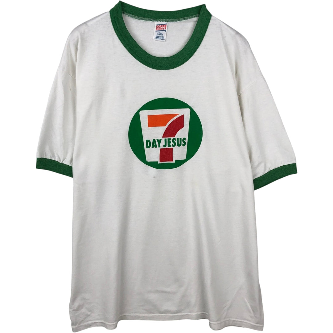 80s-90'S Sophie parody ringer t-shirt, made in USA, men's size XL equivalent, vintage. polyester white type Vintage Second Hand