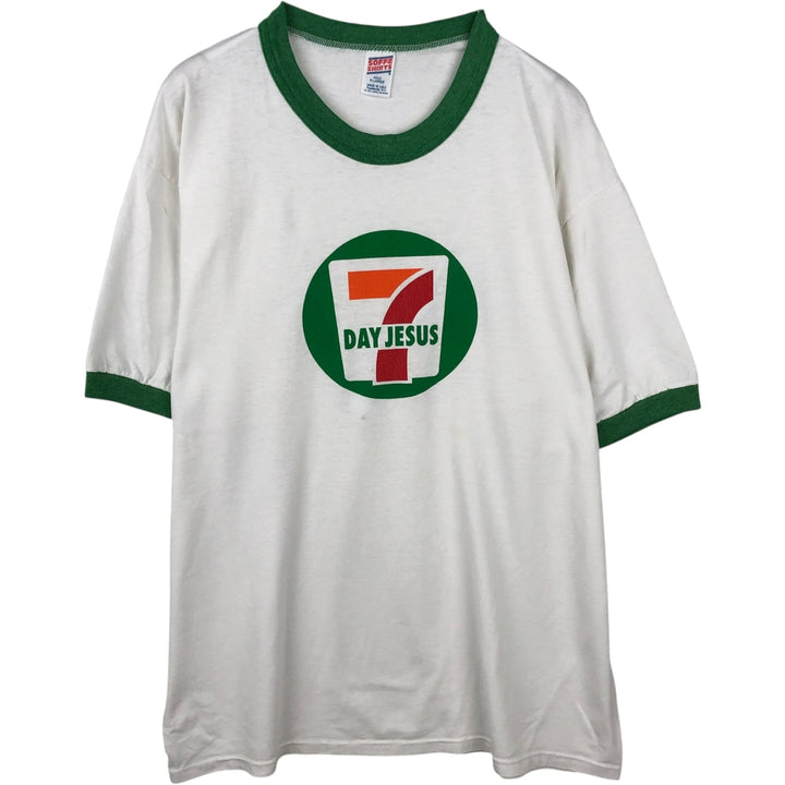 80s-90'S Sophie parody ringer t-shirt, made in USA, men's size XL equivalent, vintage. polyester white type Vintage Second Hand