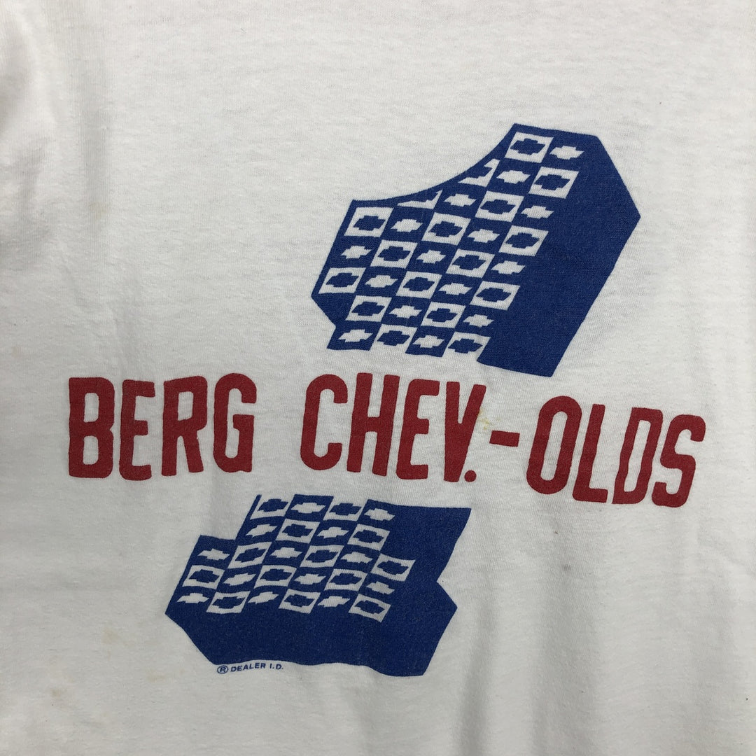 1970'S Hanes BERG CHEV-OLDS Ringer T-Shirt, Made in USA, Men's XL equivalent, Vintage cotton white type Vintage Second Hand