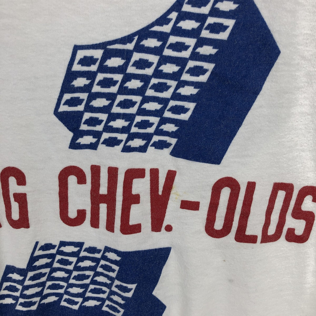 1970'S Hanes BERG CHEV-OLDS Ringer T-Shirt, Made in USA, Men's XL equivalent, Vintage cotton white type Vintage Second Hand