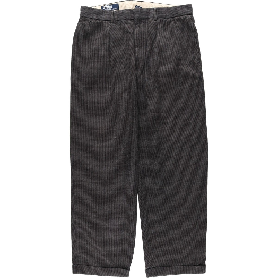 Ralph Lauren POLO by Ralph Lauren Houndstooth Pattern Two-Pleated Cotton Slacks, Men's Size W32 cotton gray type Vintage Second Hand