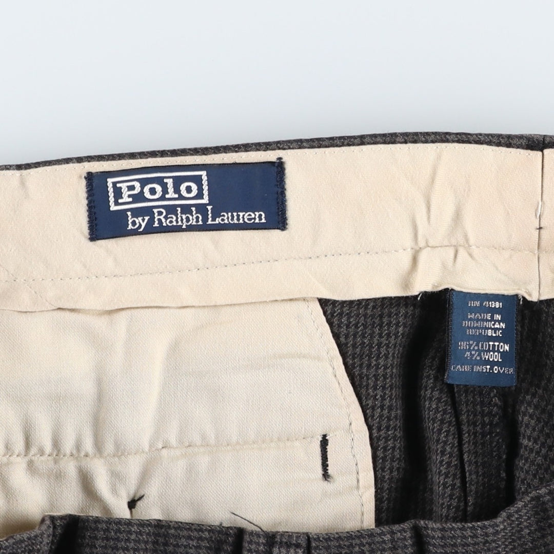 Ralph Lauren POLO by Ralph Lauren Houndstooth Pattern Two-Pleated Cotton Slacks, Men's Size W32 cotton gray type Vintage Second Hand