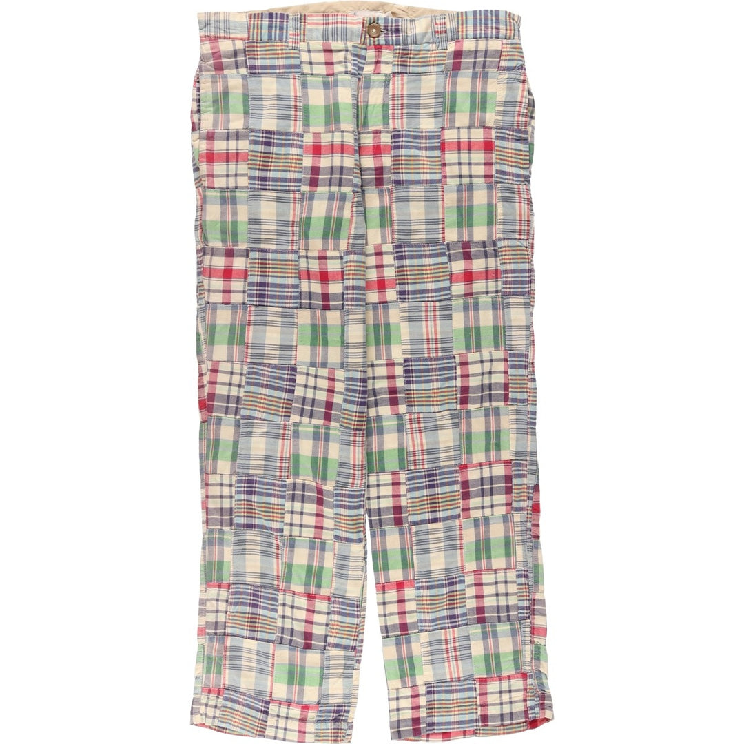 J.Crew Check Pattern Patchwork Cotton Slacks Pants, Men's W35 (approx.) cotton red type Vintage Second Hand