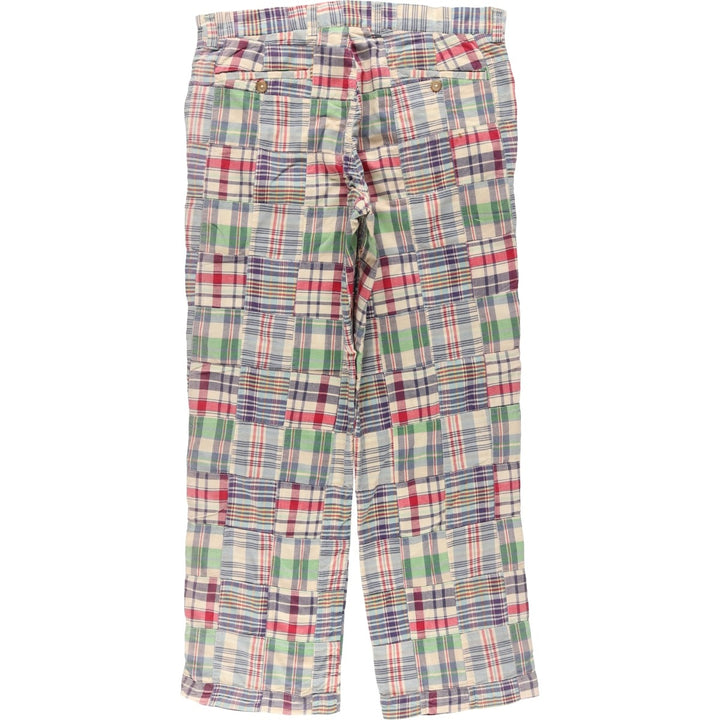 J.Crew Check Pattern Patchwork Cotton Slacks Pants, Men's W35 (approx.) cotton red type Vintage Second Hand