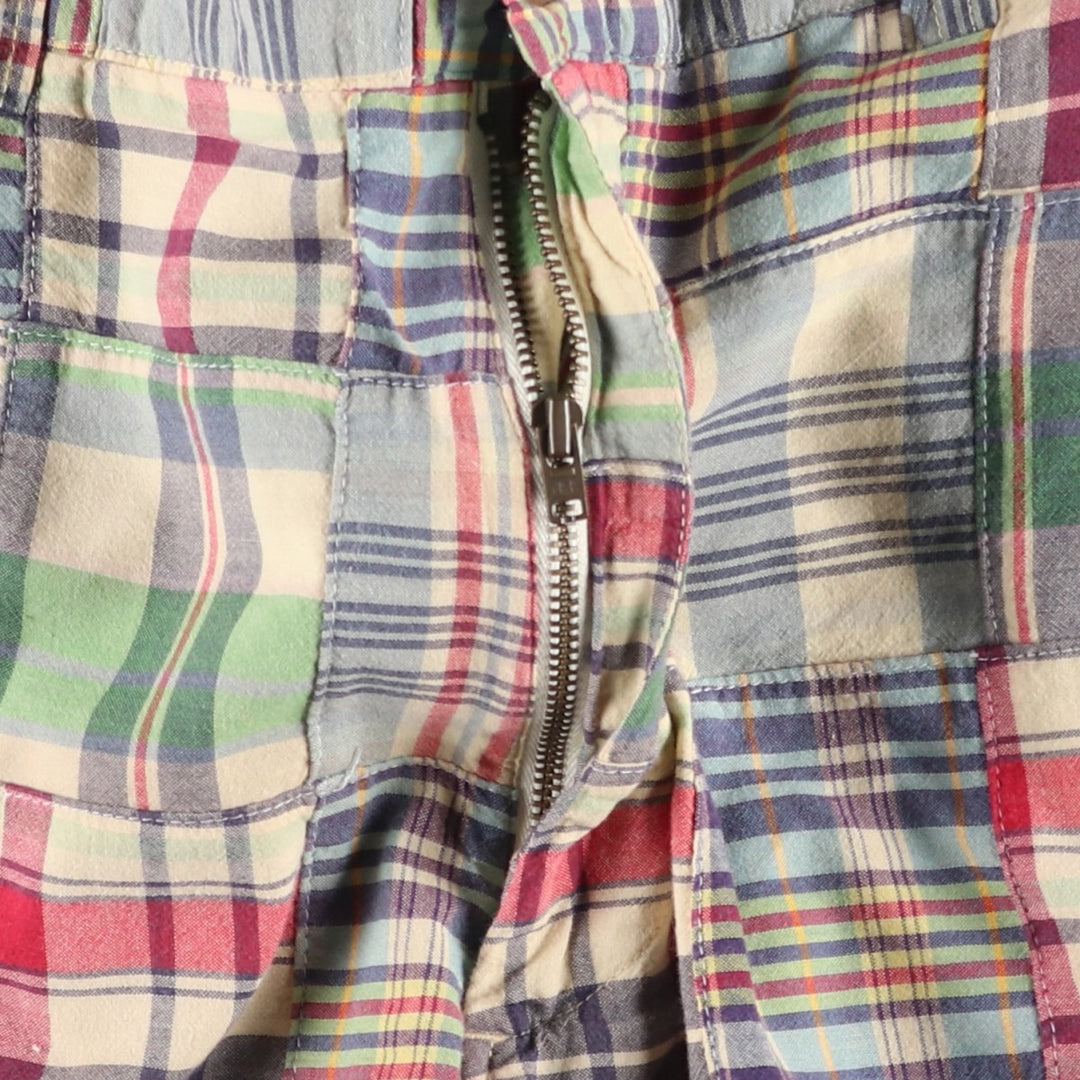 J.Crew Check Pattern Patchwork Cotton Slacks Pants, Men's W35 (approx.) cotton red type Vintage Second Hand