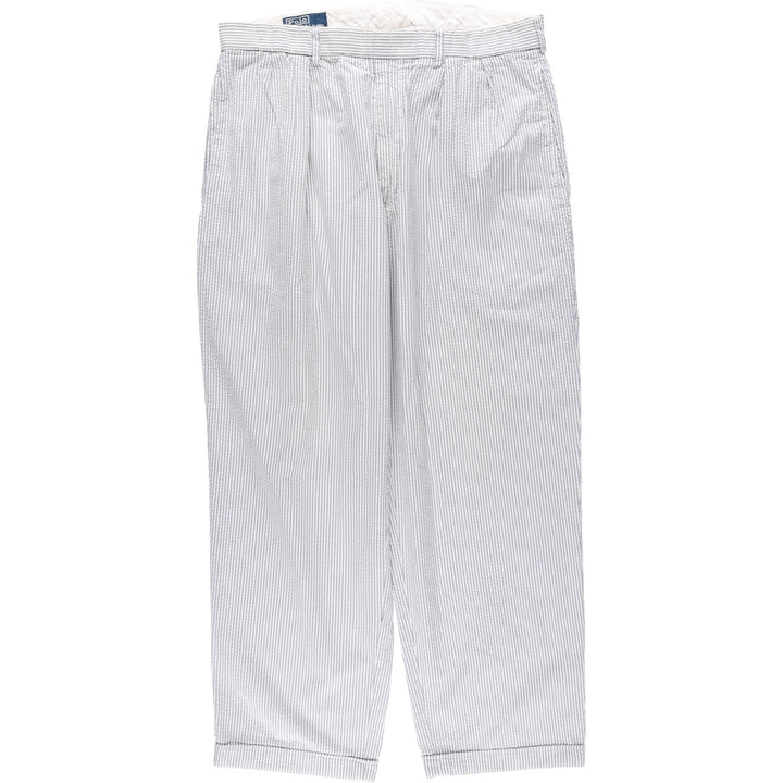 Ralph Lauren POLO by Ralph Lauren striped seersucker two-pleat cotton slacks, men's size W35. cotton Blue type light blue Vintage Second Hand