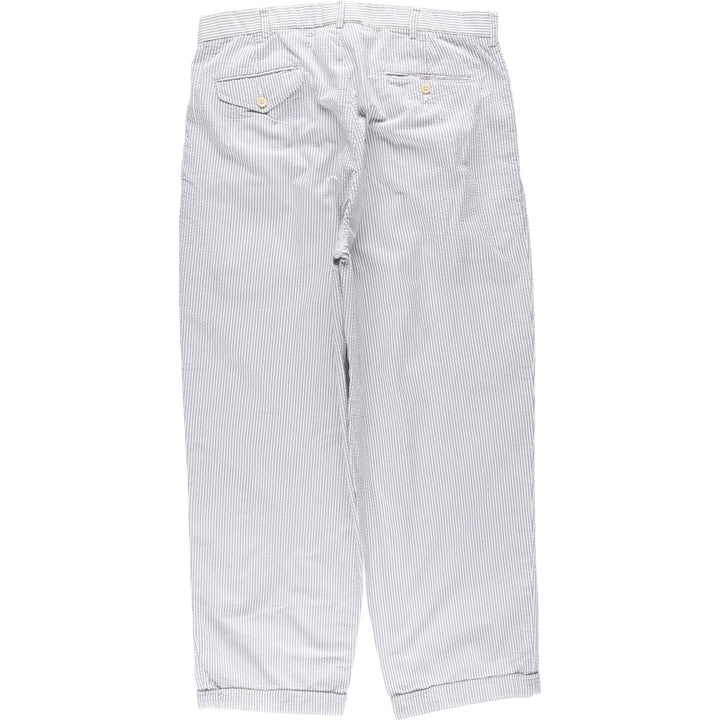 Ralph Lauren POLO by Ralph Lauren striped seersucker two-pleat cotton slacks, men's size W35. cotton Blue type light blue Vintage Second Hand