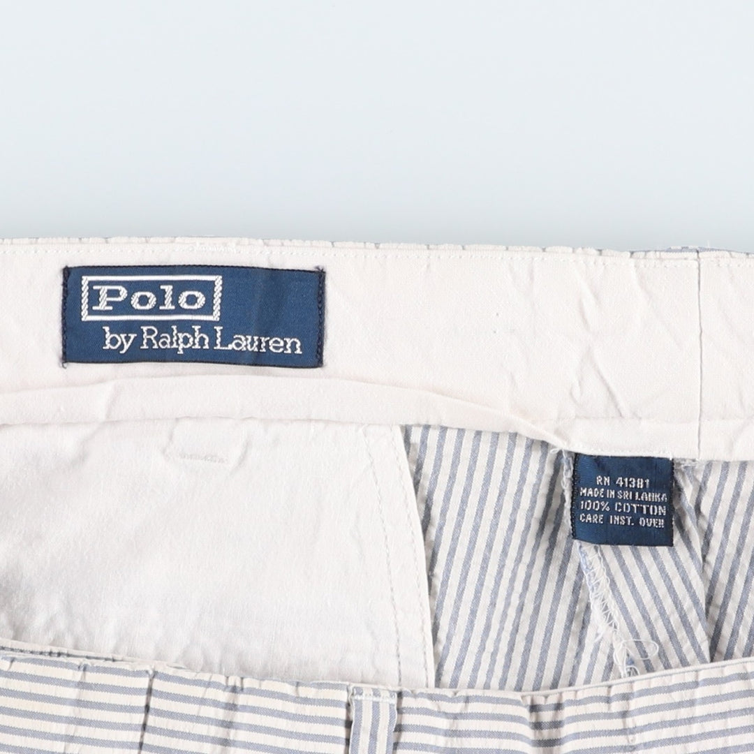 Ralph Lauren POLO by Ralph Lauren striped seersucker two-pleat cotton slacks, men's size W35. cotton Blue type light blue Vintage Second Hand