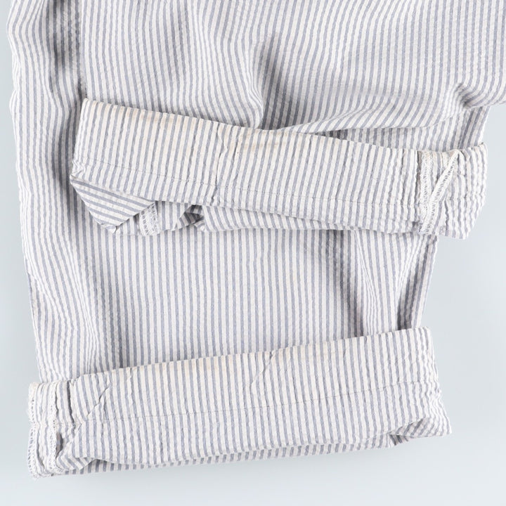 Ralph Lauren POLO by Ralph Lauren striped seersucker two-pleat cotton slacks, men's size W35. cotton Blue type light blue Vintage Second Hand