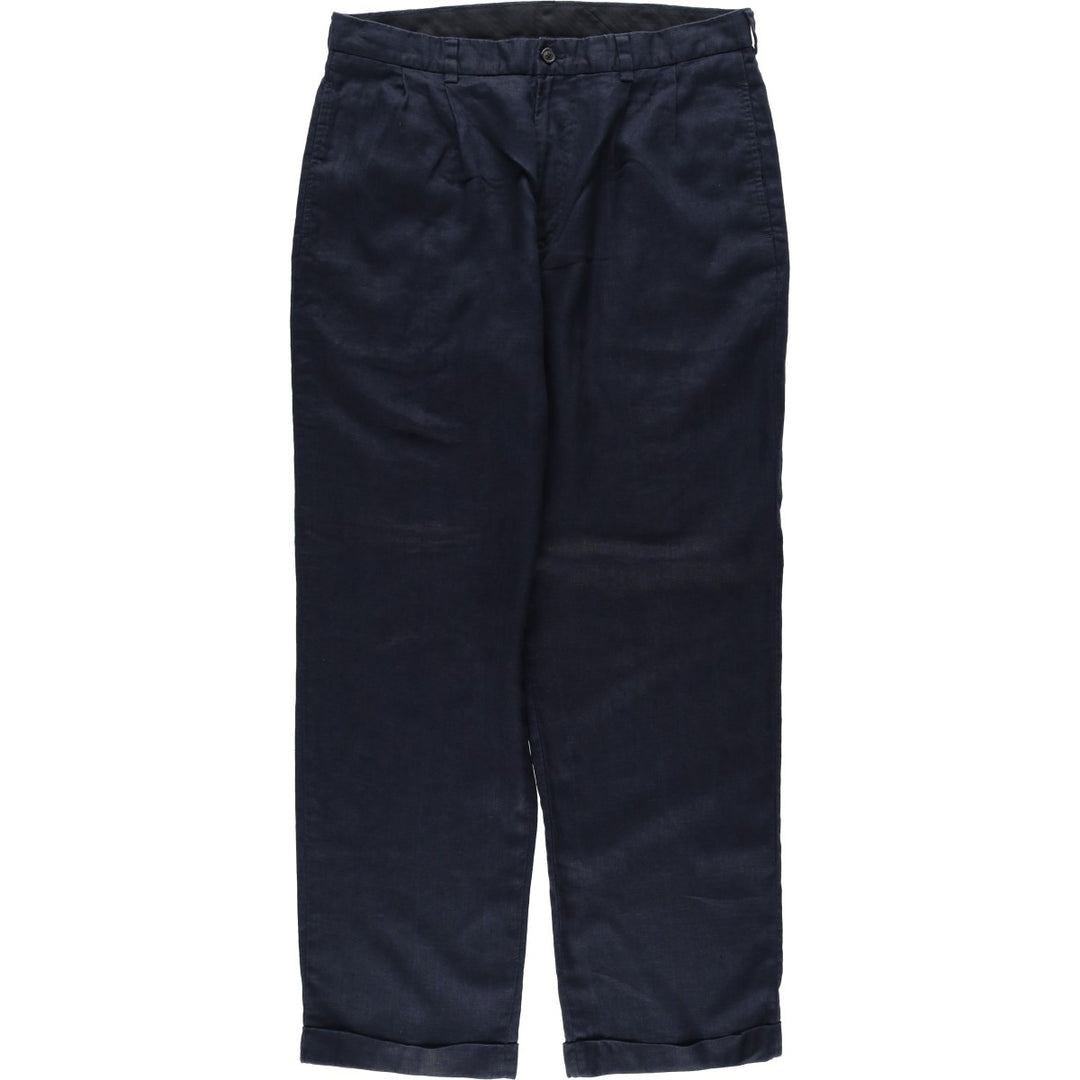 Brooks Brothers 346 Two-pleat Linen Pants, Men's Size 34 (equivalent to W34) linen navy blue type Vintage Second Hand