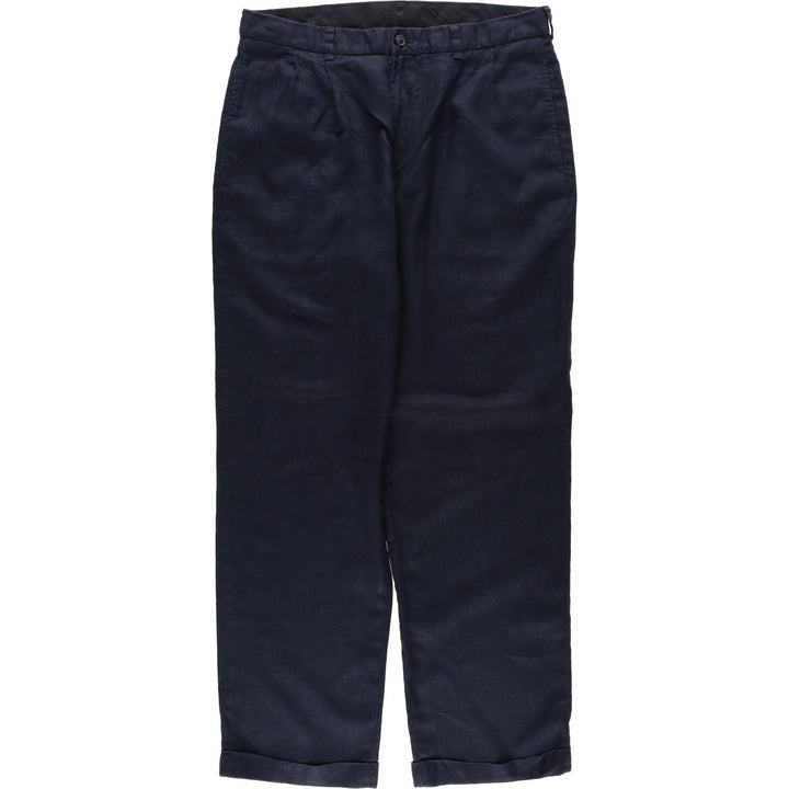 Brooks Brothers 346 Two-pleat Linen Pants, Men's Size 34 (equivalent to W34) linen navy blue type Vintage Second Hand