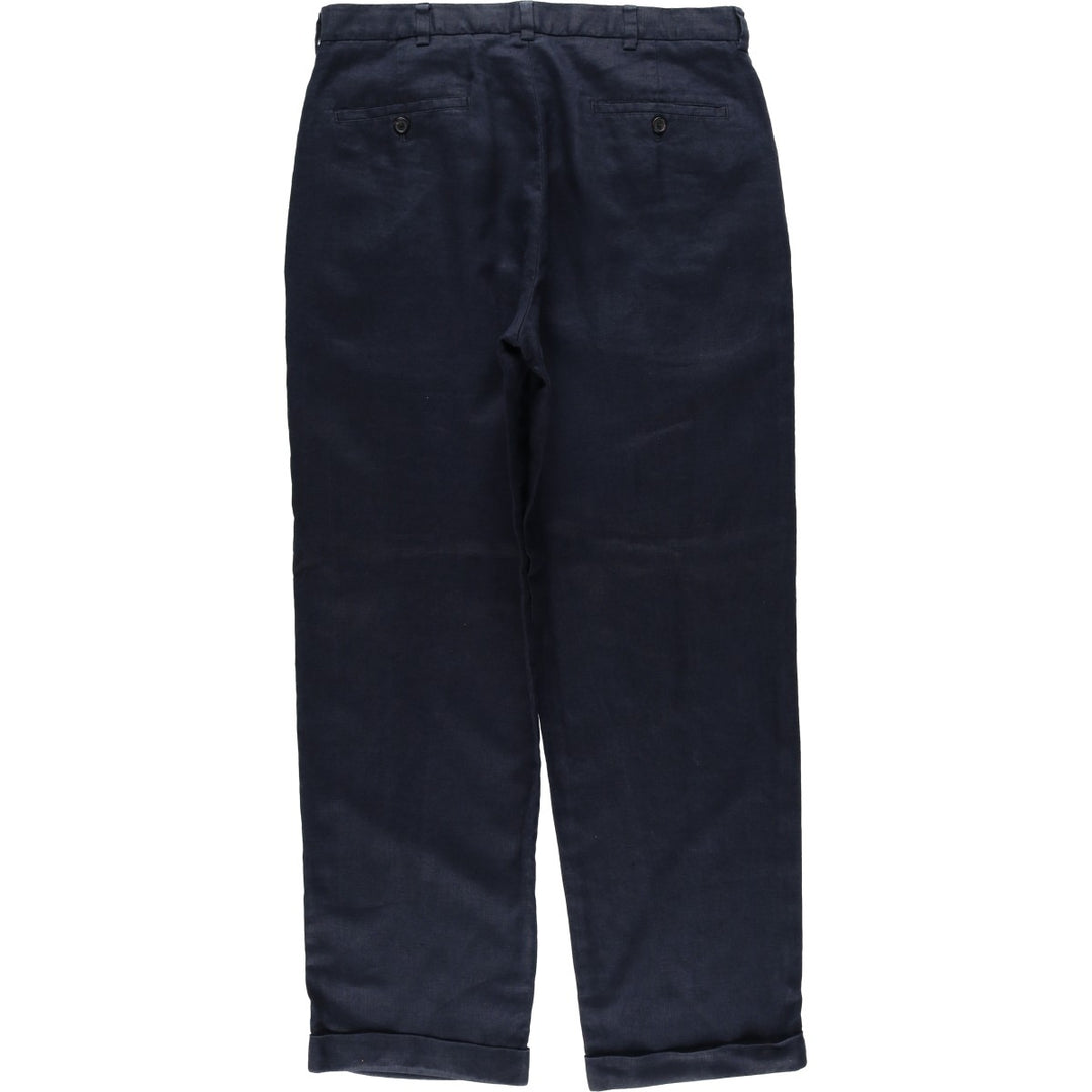 Brooks Brothers 346 Two-pleat Linen Pants, Men's Size 34 (equivalent to W34) linen navy blue type Vintage Second Hand