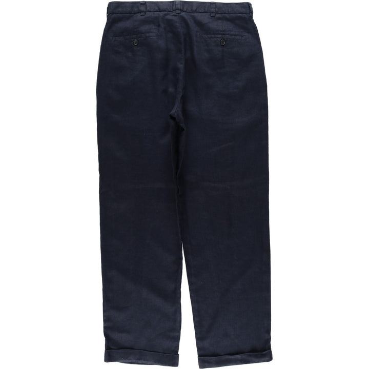 Brooks Brothers 346 Two-pleat Linen Pants, Men's Size 34 (equivalent to W34) linen navy blue type Vintage Second Hand