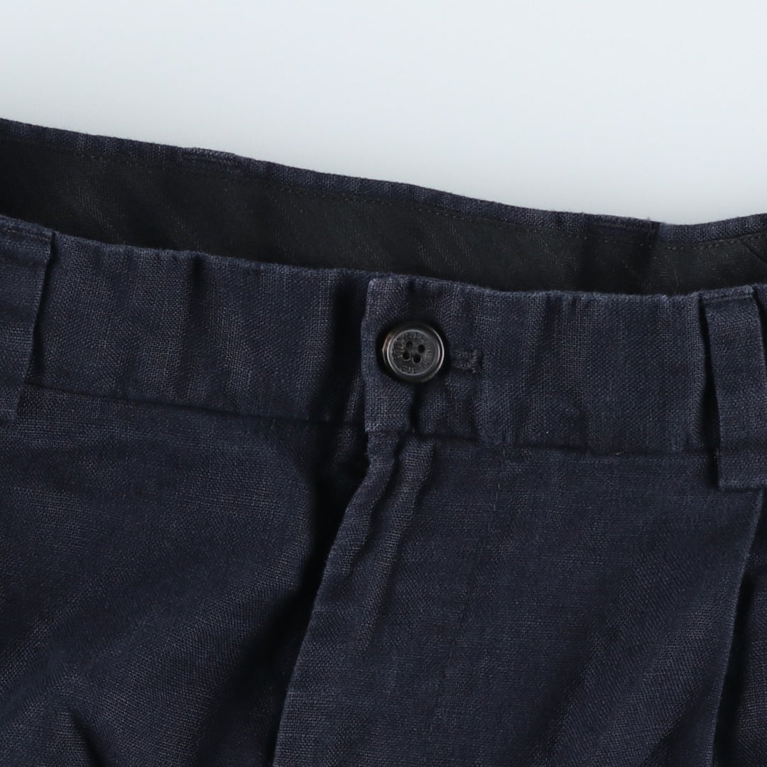 Brooks Brothers 346 Two-pleat Linen Pants, Men's Size 34 (equivalent to W34) linen navy blue type Vintage Second Hand