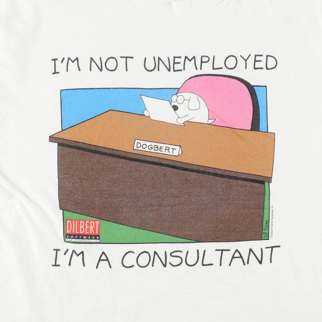 90'S All Sport DILBERT Character Print T-Shirt, Made in USA, Men's XL equivalent, Vintage cotton white type Vintage Second Hand