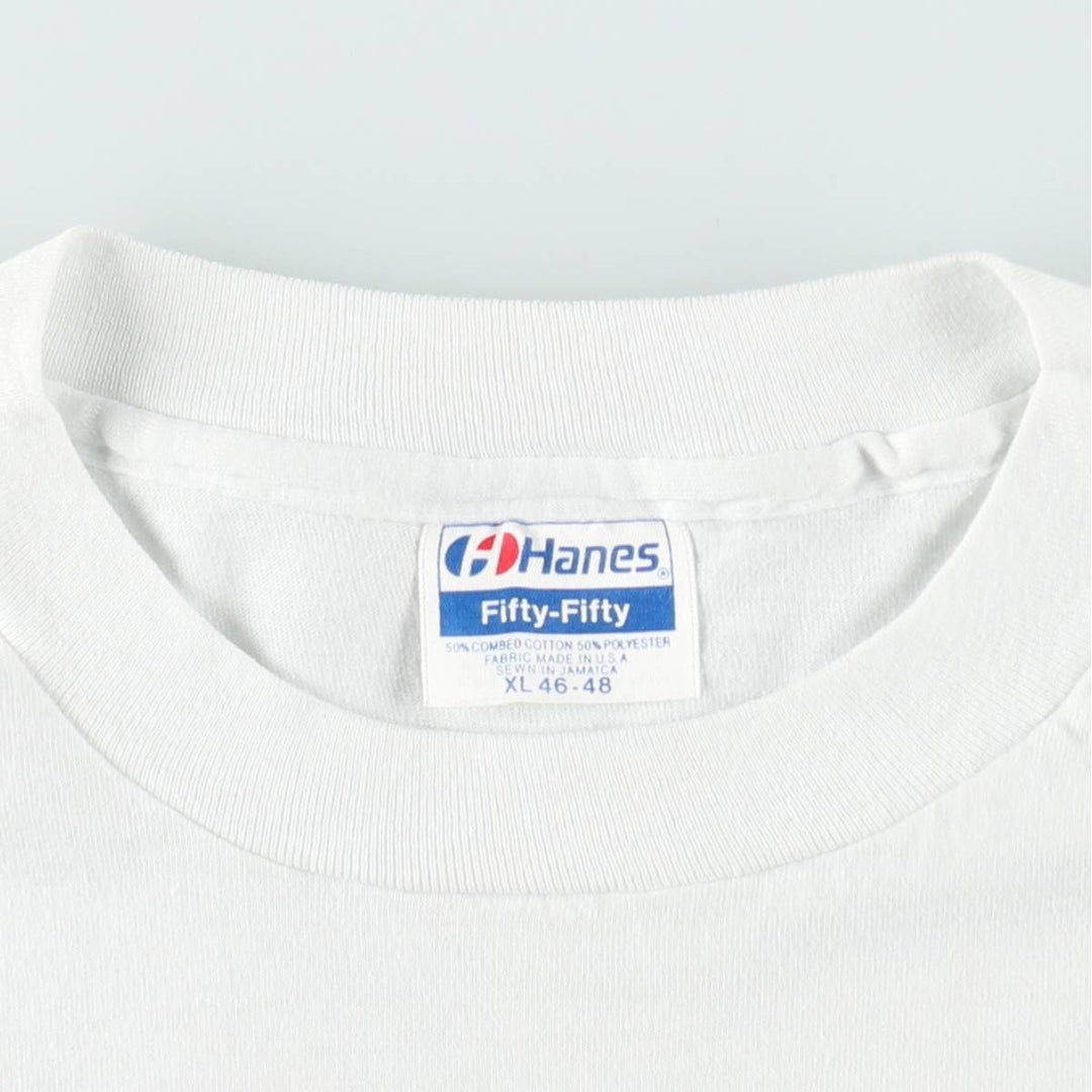 Vintage 1980'S Hanes Fifty-Fifty Blue Tag Print T-Shirt, Made in USA, Men's XL cotton white type Vintage Second Hand