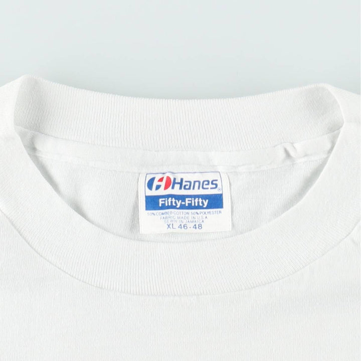 Vintage 1980'S Hanes Fifty-Fifty Blue Tag Print T-Shirt, Made in USA, Men's XL cotton white type Vintage Second Hand