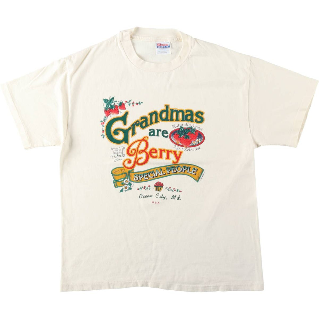 90'S Hanes BEEFY-T Printed T-shirt, Made in USA, Men's L size, Vintage cotton unbleached Vintage Second Hand