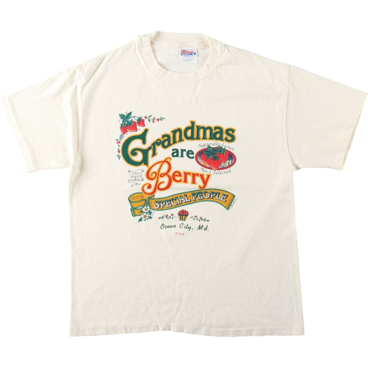 90'S Hanes BEEFY-T Printed T-shirt, Made in USA, Men's L size, Vintage cotton unbleached Vintage Second Hand