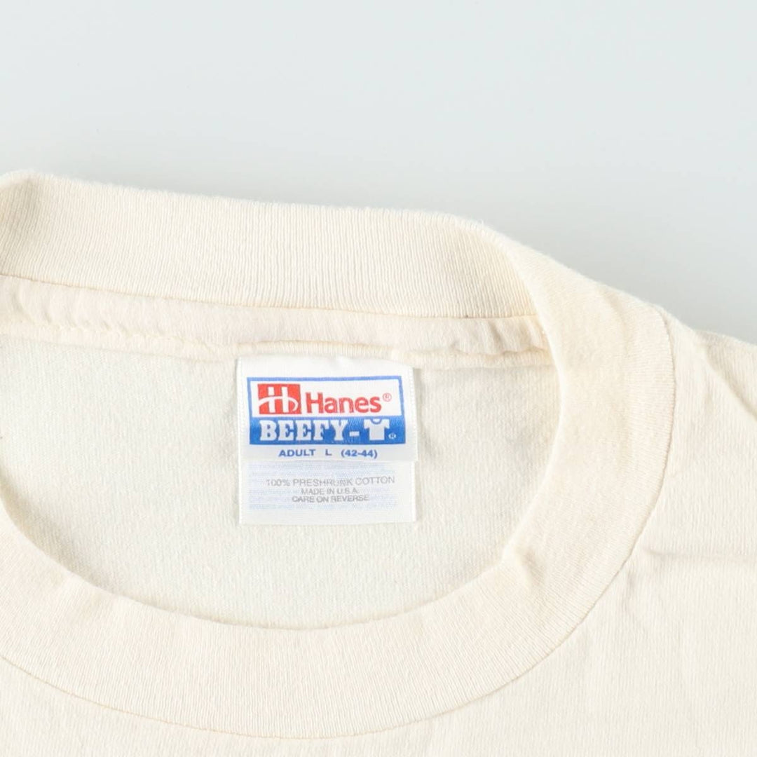 90'S Hanes BEEFY-T Printed T-shirt, Made in USA, Men's L size, Vintage cotton unbleached Vintage Second Hand