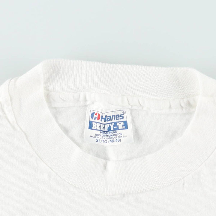 90'S Hanes BEEFY-T Printed T-shirt Made in USA Men's XL Vintage cotton white type Vintage Second Hand
