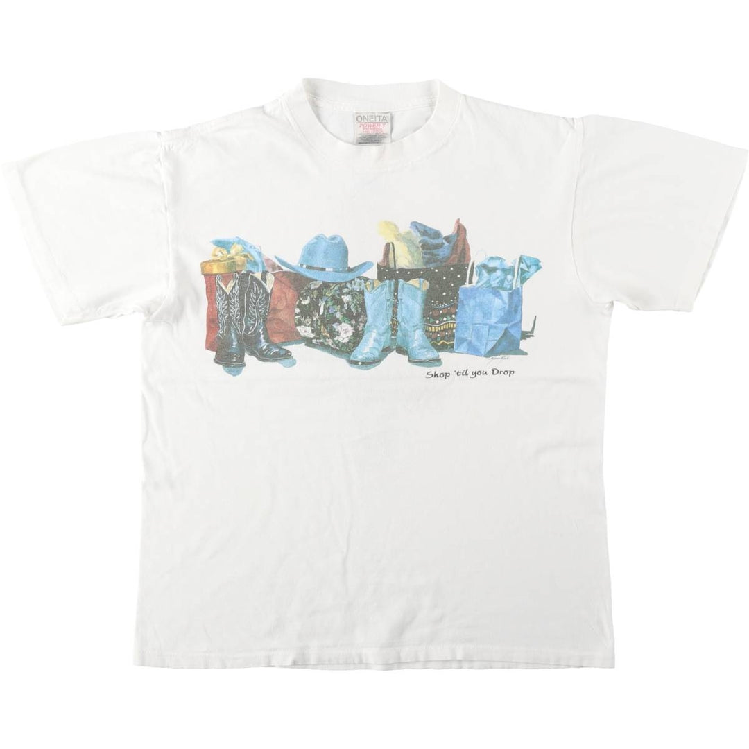 90'S ONEITA POWER-T Printed T-shirt Made in USA Men's M Vintage cotton white type Vintage Second Hand