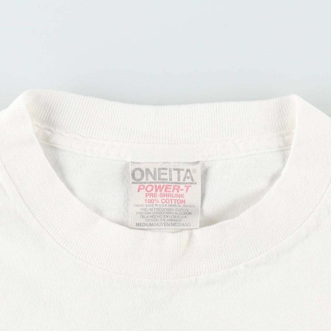 90'S ONEITA POWER-T Printed T-shirt Made in USA Men's M Vintage cotton white type Vintage Second Hand