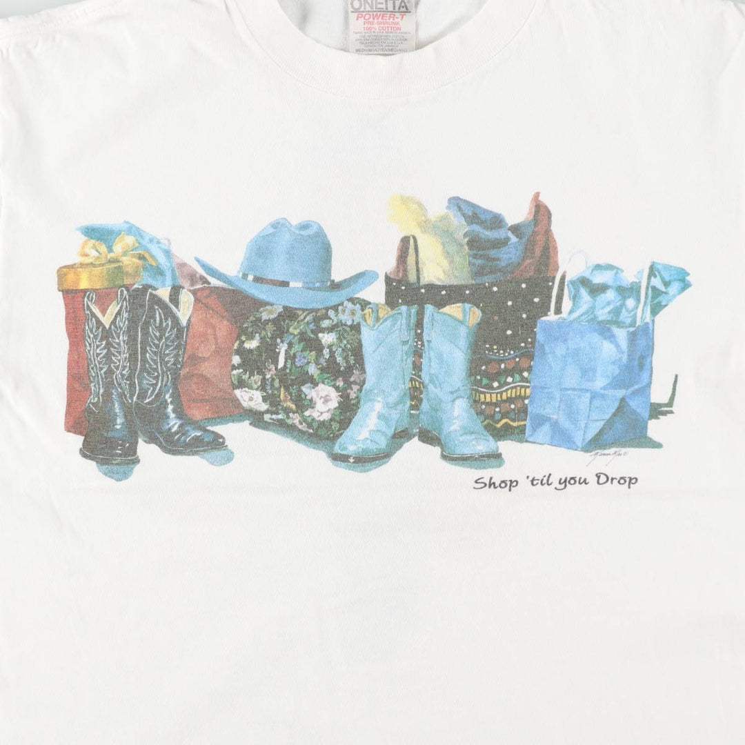 90'S ONEITA POWER-T Printed T-shirt Made in USA Men's M Vintage cotton white type Vintage Second Hand