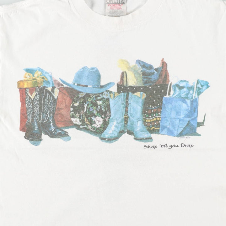 90'S ONEITA POWER-T Printed T-shirt Made in USA Men's M Vintage cotton white type Vintage Second Hand
