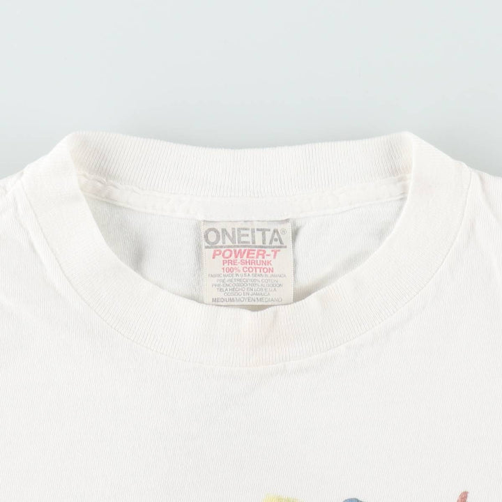 90'S ONEITA POWER-T Printed T-shirt Made in USA Men's M Vintage cotton white type Vintage Second Hand