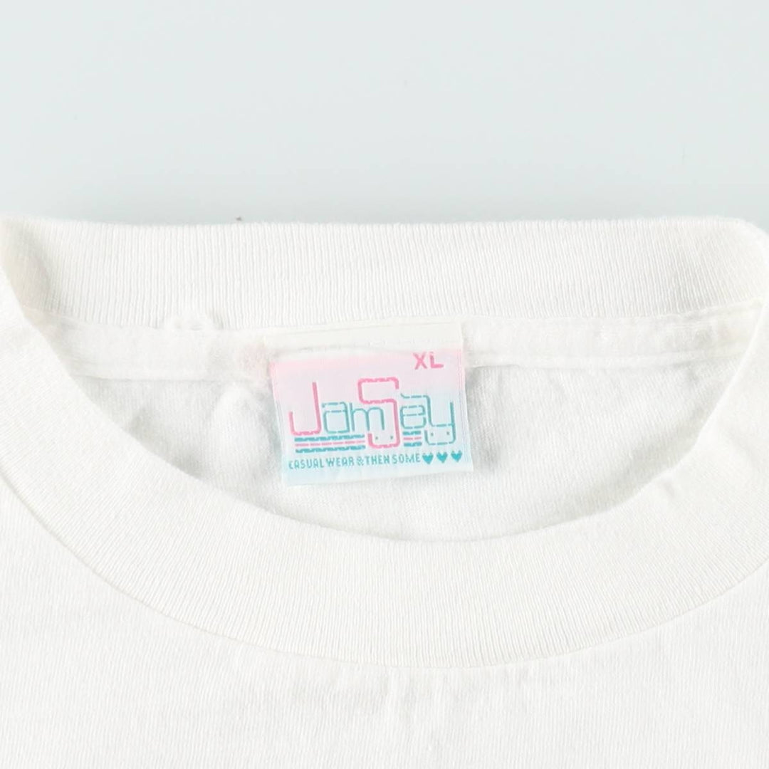 ~90'S Jamsey Print T-Shirt, Made in USA, Men's XL equivalent, Vintage cotton white type Vintage Second Hand