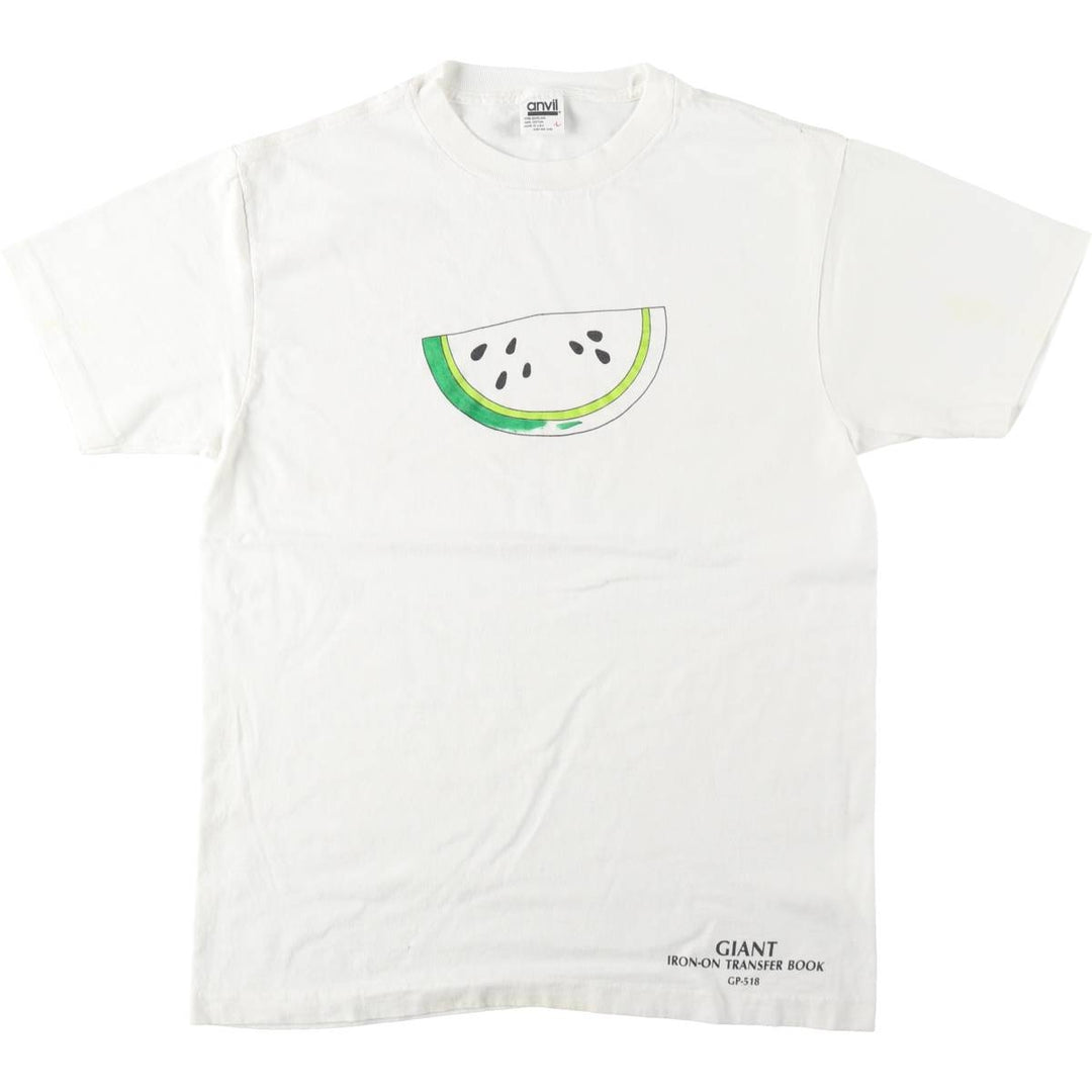 90'S Anvil Printed T-shirt, Made in USA, Men's L size, Vintage cotton white type Vintage Second Hand