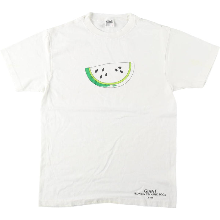 90'S Anvil Printed T-shirt, Made in USA, Men's L size, Vintage cotton white type Vintage Second Hand