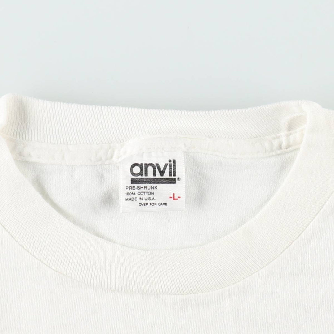 90'S Anvil Printed T-shirt, Made in USA, Men's L size, Vintage cotton white type Vintage Second Hand