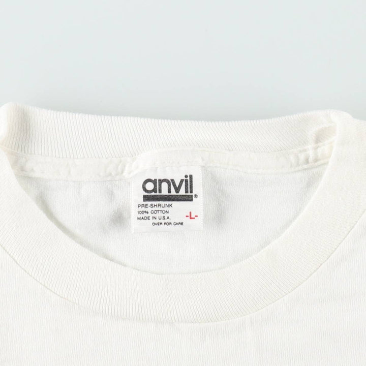 90'S Anvil Printed T-shirt, Made in USA, Men's L size, Vintage cotton white type Vintage Second Hand