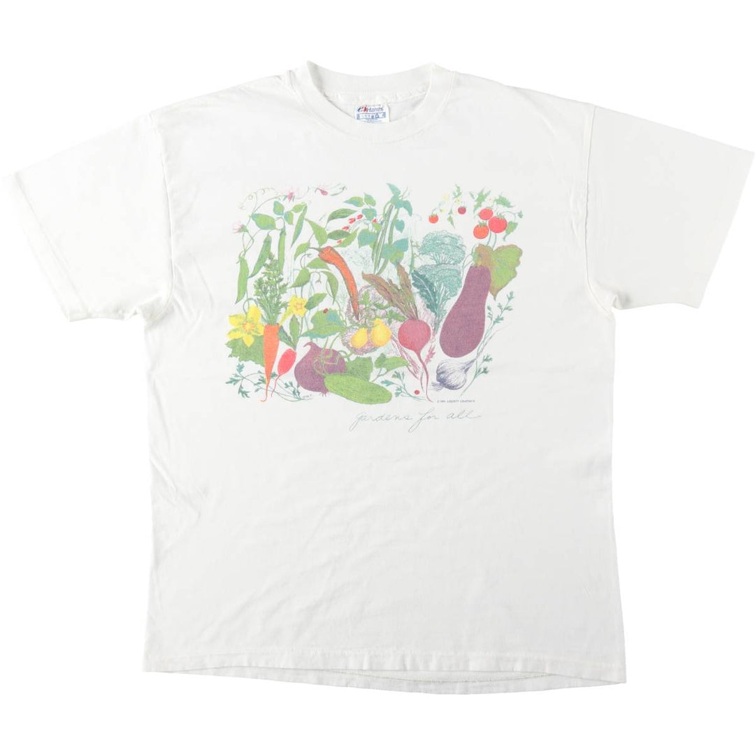 90'S Hanes BEEFY-T Printed T-shirt, Made in USA, Men's L size, Vintage cotton white type Vintage Second Hand