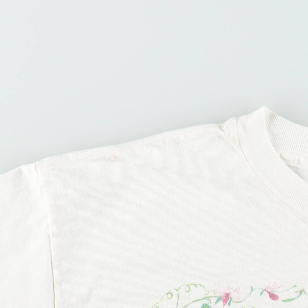 90'S Hanes BEEFY-T Printed T-shirt, Made in USA, Men's L size, Vintage cotton white type Vintage Second Hand