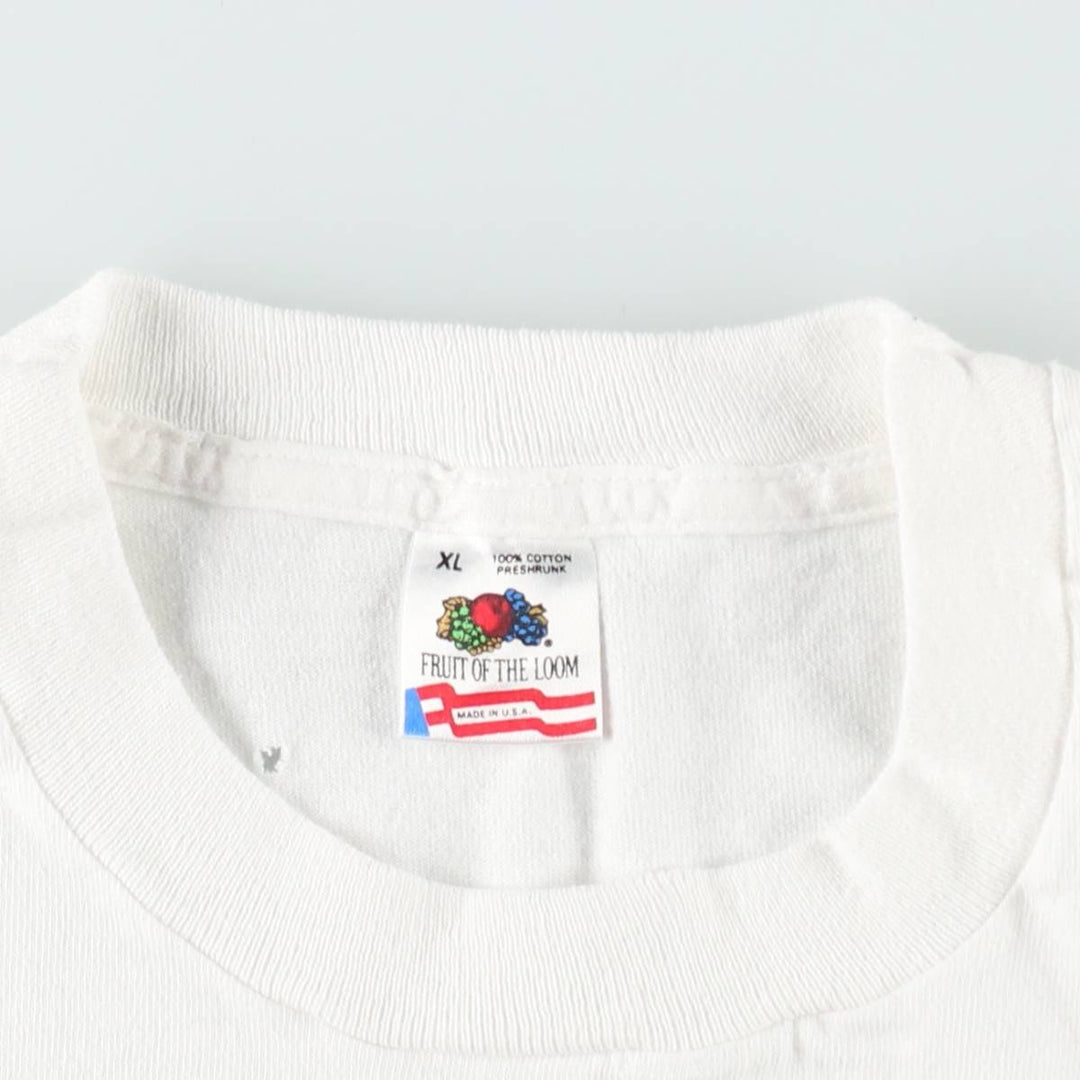 90'S Fruit of the Loom printed T-shirt, made in the USA, men's XL size, vintage cotton white type Vintage Second Hand