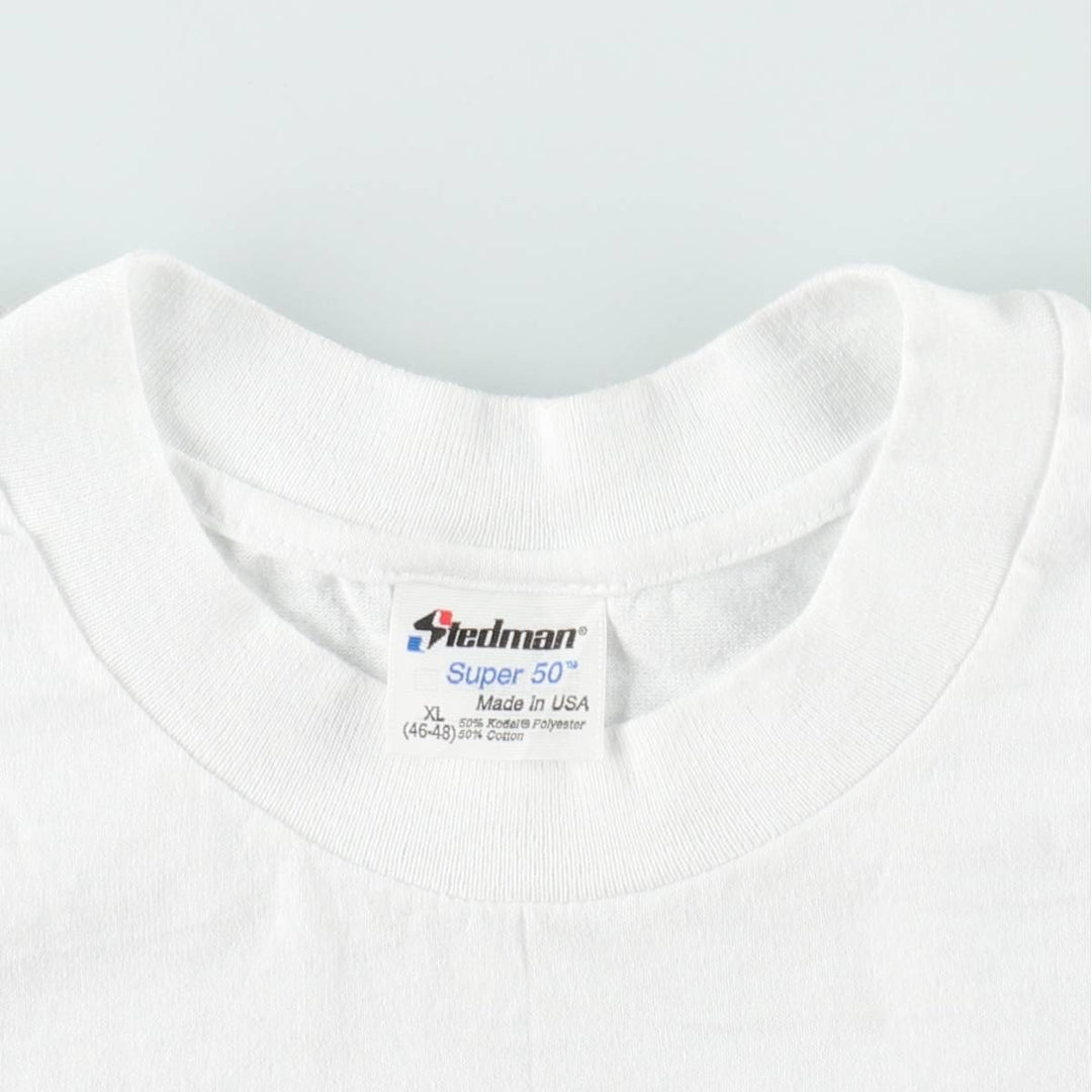 90'S STEDMAN Super 50 Print T-Shirt, Made in USA, Men's XL equivalent, Vintage polyester white type Vintage Second Hand