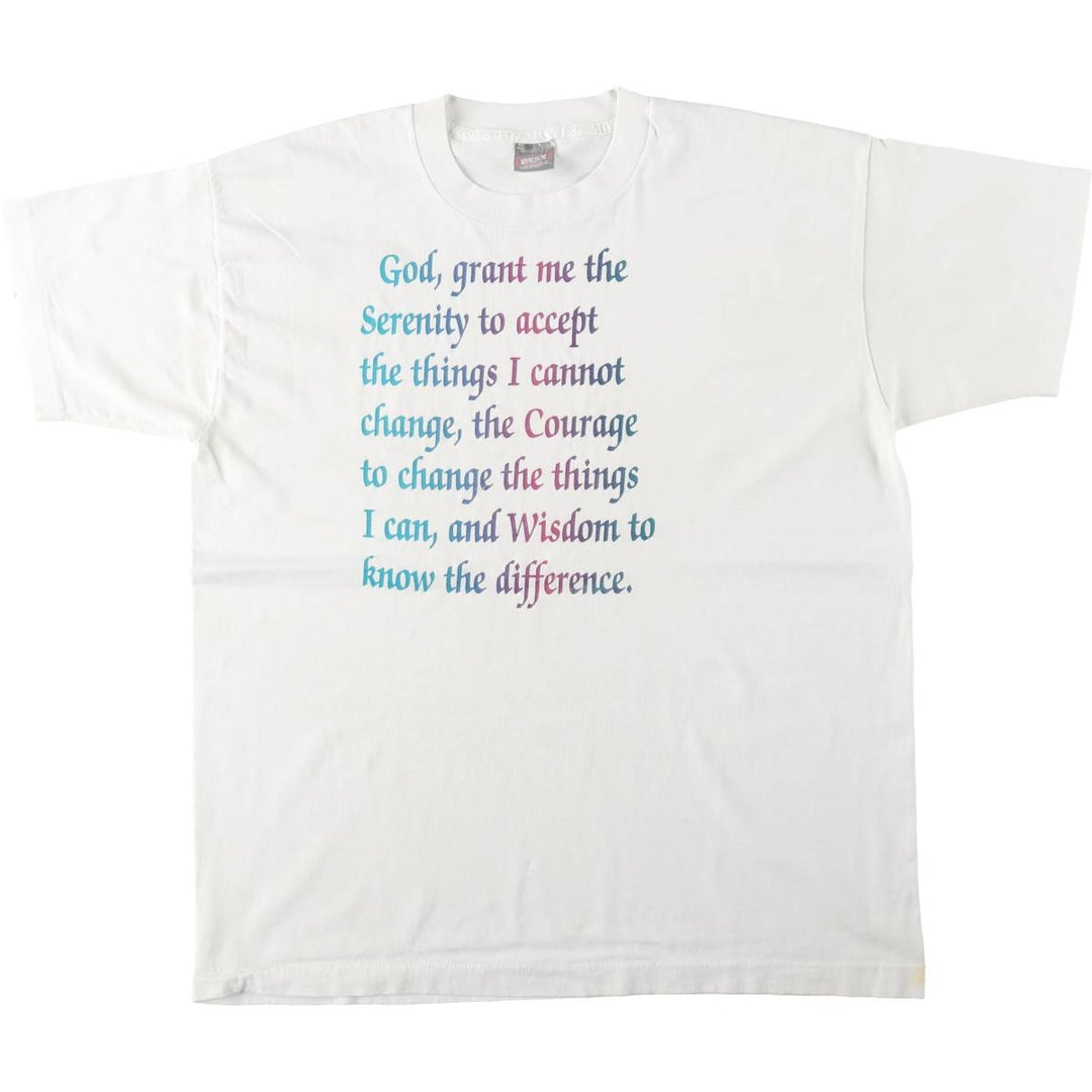90'S Fruit of the Loom BEST Serenity Prayer (Reincarnation Prayer) Print T-Shirt, Made in USA, Men's XL equivalent, Vintage cotton white type Vintage Second Hand