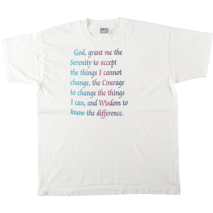 90'S Fruit of the Loom BEST Serenity Prayer (Reincarnation Prayer) Print T-Shirt, Made in USA, Men's XL equivalent, Vintage cotton white type Vintage Second Hand